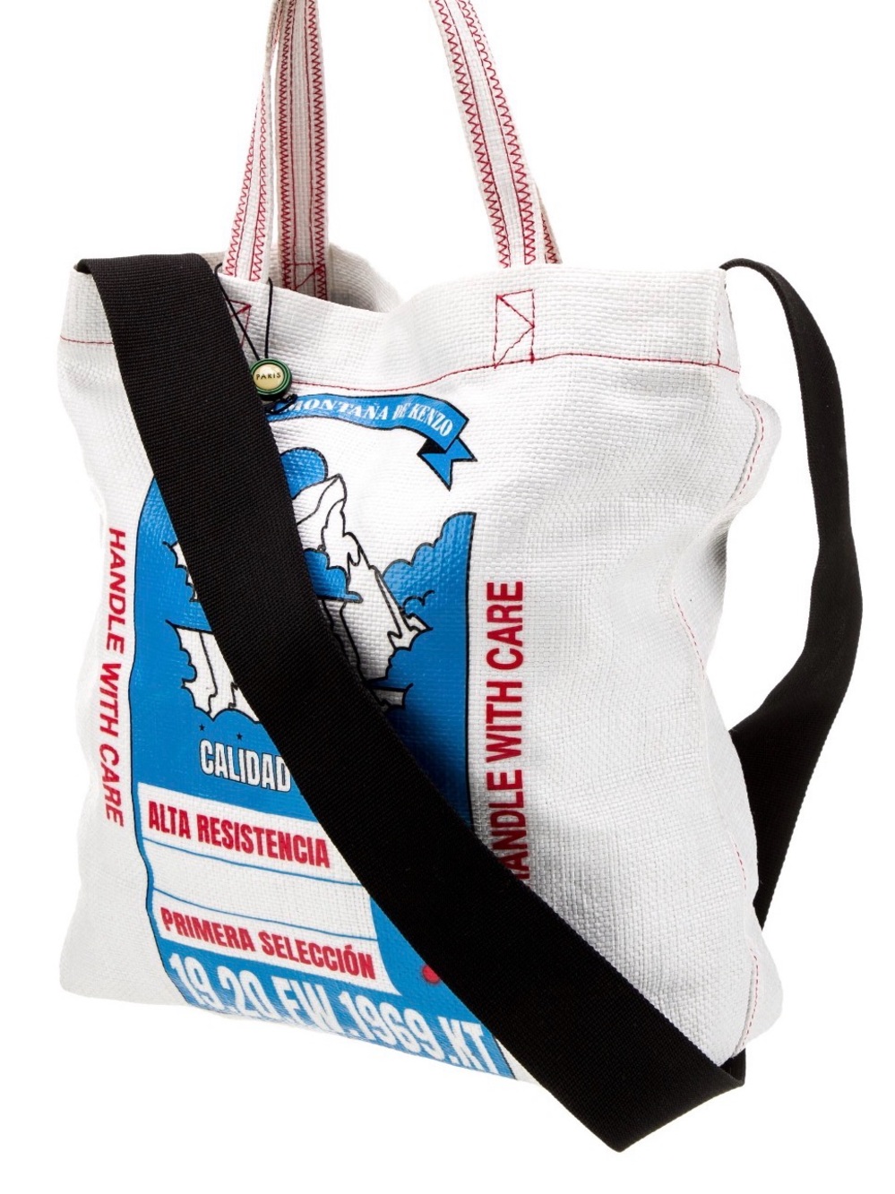 Kenzo White Canvas Messenger Tote with Blue and Red Graphic